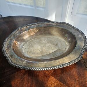 Vintage Wm. Rogers Kent Silverplated Oval Serving Bowl, Rope Twist Rim